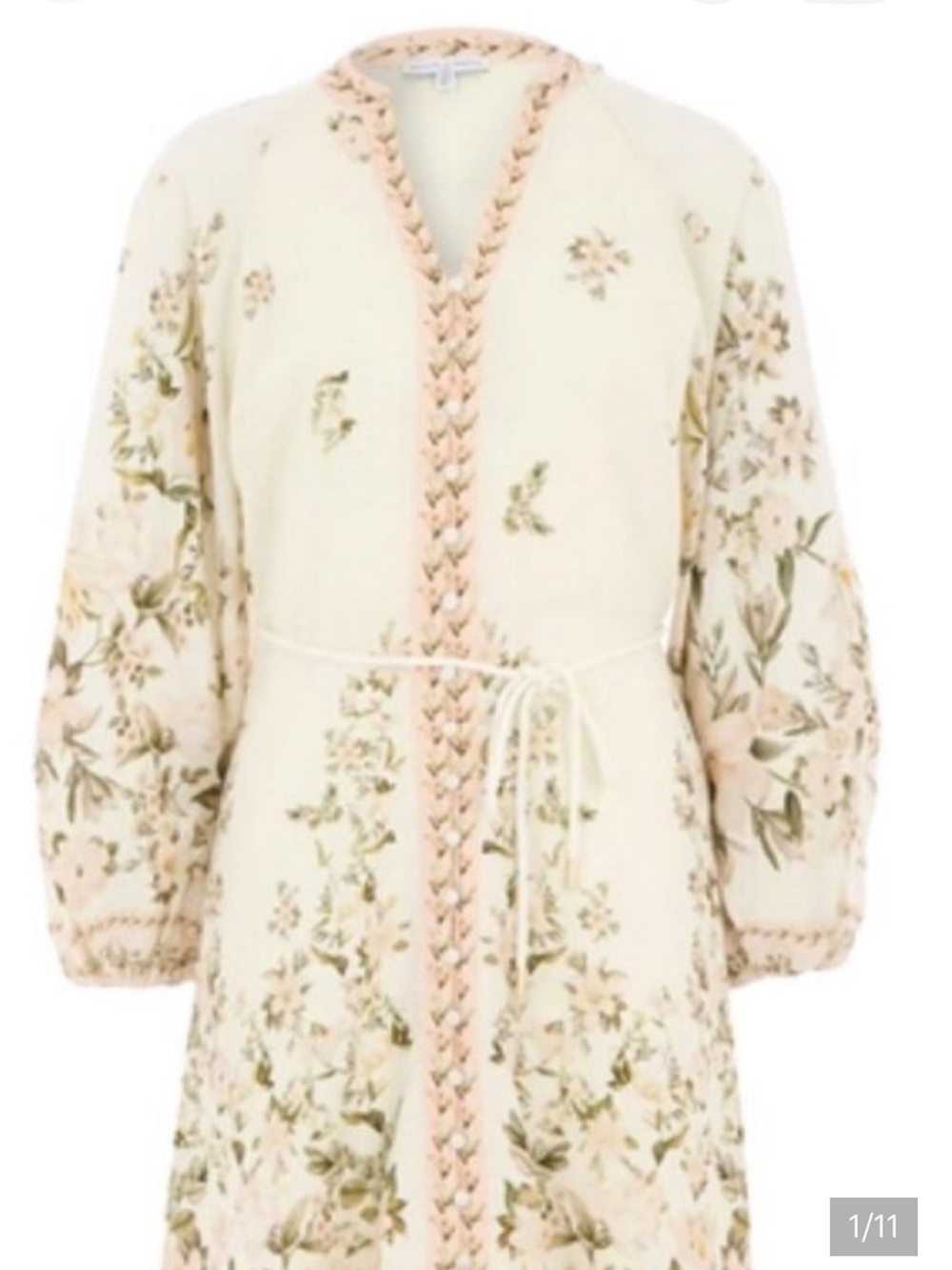 Calypso St. Barth pink blush floral linen button summer midi dress size S